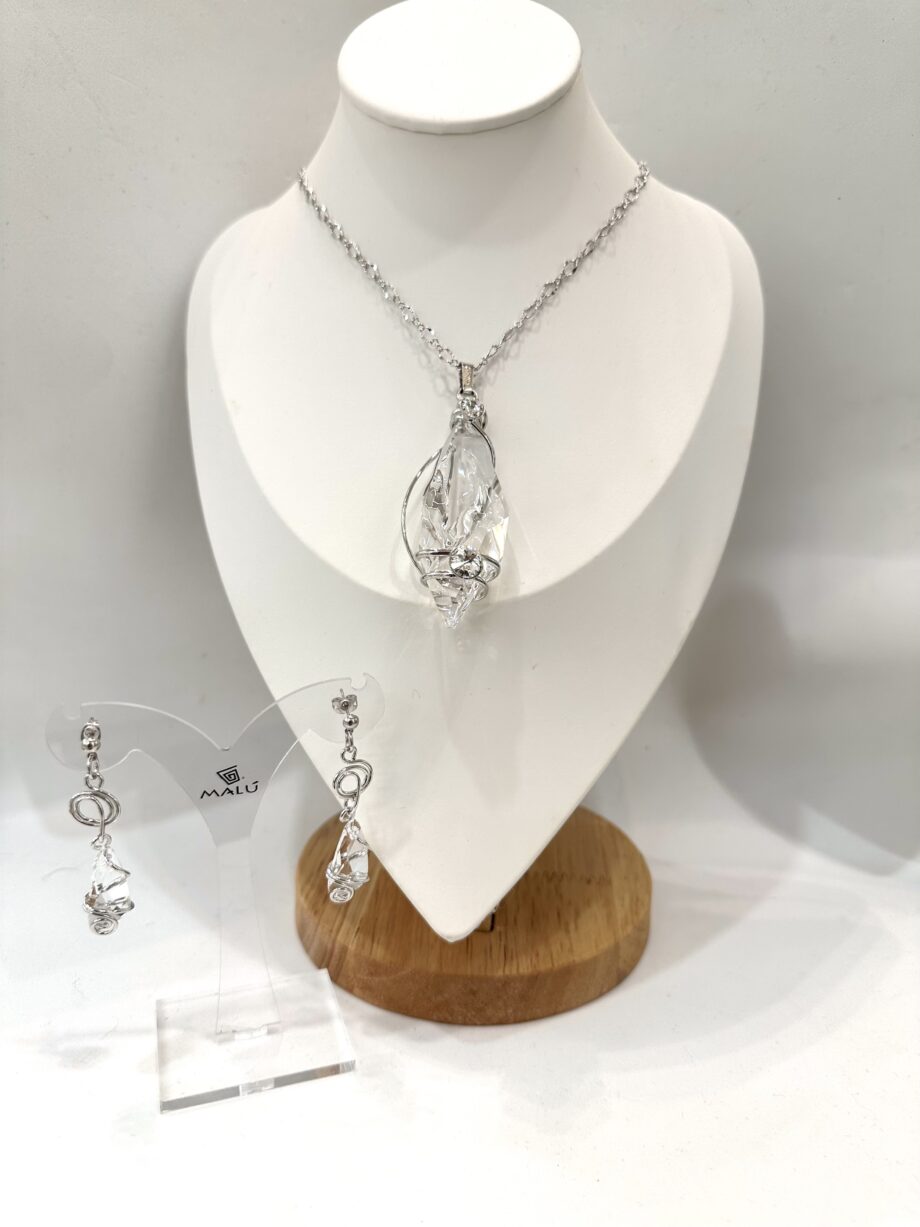 Parure catena e orecchini swarovski in ottone rodiato argento Malu'