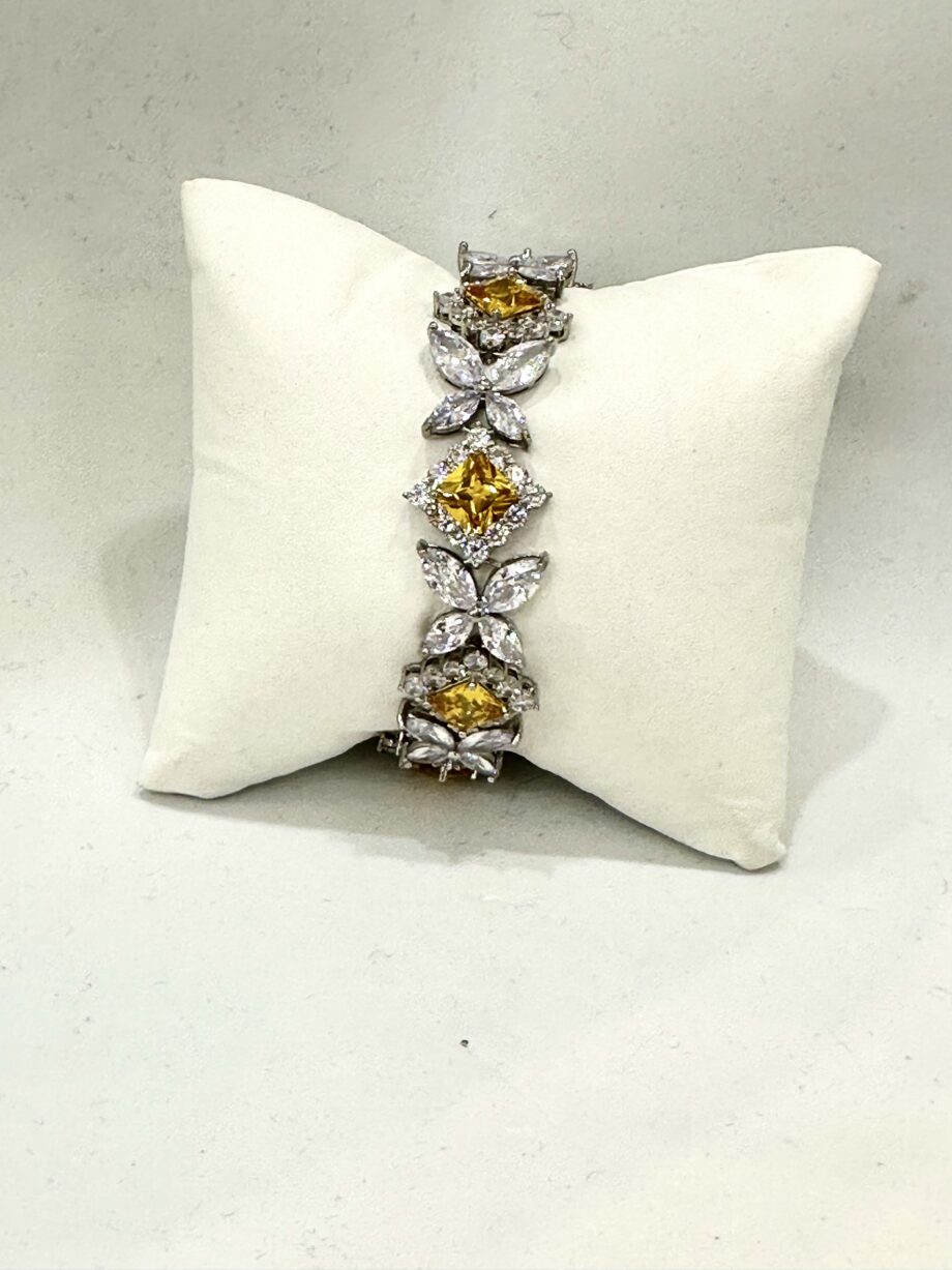 Bracciale con zirconi bianchi e gialli in ottone placcato argento