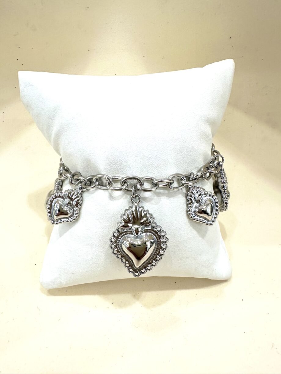 Bracciale in acciaio inox con cuori sacri grandi
