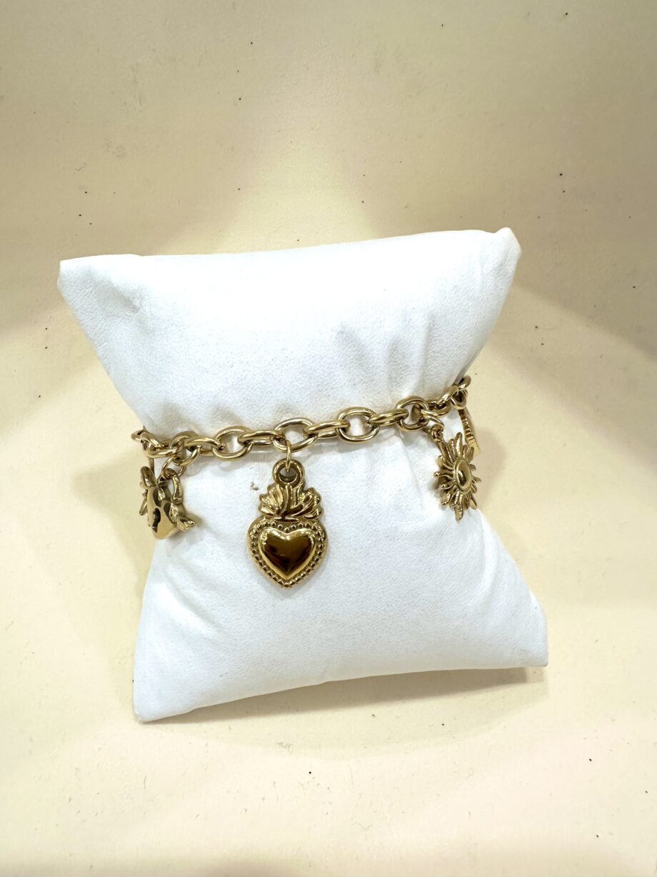 Bracciale in acciaio inox placcato oro con charms vari
